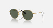 Ray-Ban Junior Jack sunglasses with gold frame and dark green lenses, side view