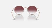 Ray-Ban Junior Jack kids round sunglasses, rose gold frame, dark maroon gradient lenses, front view.