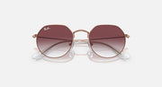 Ray-Ban Junior Jack kids round sunglasses, rose gold frame, dark gradient lenses, two-lens front view.