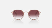 Ray-Ban Junior Jack kids round sunglasses, rose gold frame with maroon-to-violet gradient lenses.