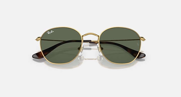 Ray-Ban Junior round sunglasses with dark green gradient lenses and gold-tone frame