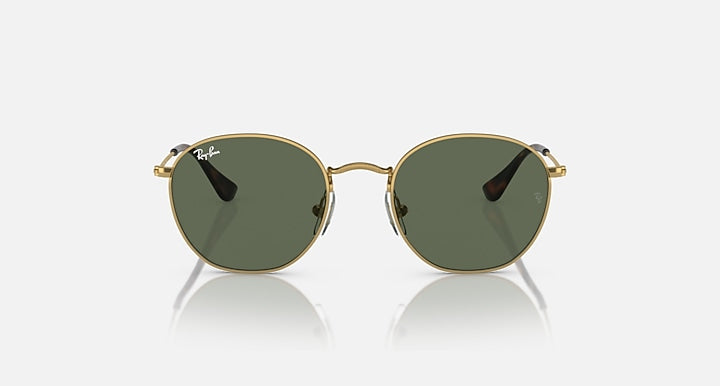 Ray-Ban Junior round sunglasses with dark green mirrored lenses and gold-tone frame