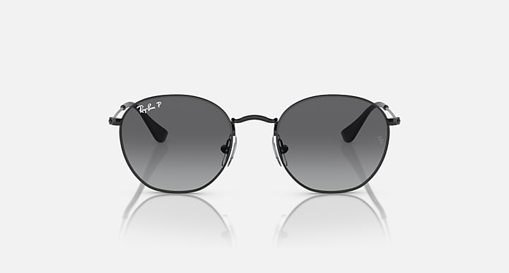 Ray-Ban Junior round sunglasses, black frame, dark gray lenses, front view