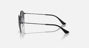 Ray-Ban Junior round sunglasses, black frame, dark gray lenses, side profile