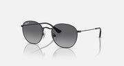 Ray-Ban Junior round sunglasses, black frame, dark gray lenses, side profile