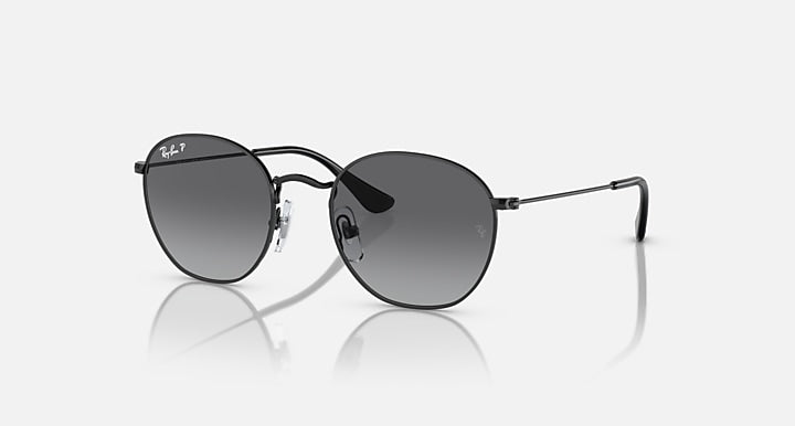Ray-Ban Junior round sunglasses, black frame, dark gray lenses, side profile