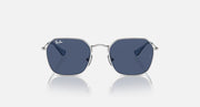 Kids sunglasses with silver frame and dark blue gradient lenses, front view