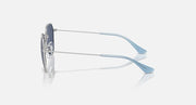 Kids sunglasses with silver frame, dark blue lenses, side view with metal arms