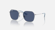 Kids sunglasses with silver frame and dark blue gradient lenses, metal temples