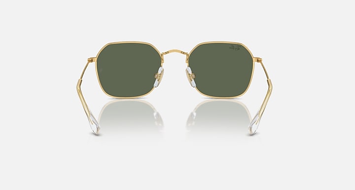 Kids sunglasses with gold frame and dark green lenses, front angle view