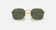 Kids sunglasses with gold frame and dark green lenses, close front view