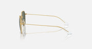 Kids sunglasses with gold frame, dark green lenses, side view with metal arms