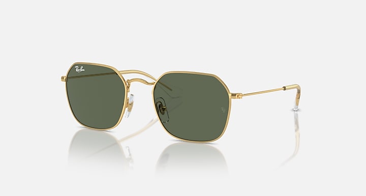Kids sunglasses with gold frame and dark green lenses, metal temples