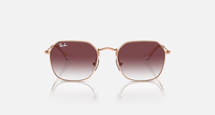 Gold-tone junior sunglasses front view with dark maroon gradient lenses