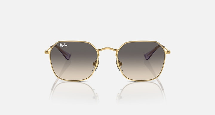 Gold-tone junior sunglasses front view with dark grey gradient lenses