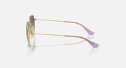 Gold-tone junior sunglasses side view with purple-tinted temple tips