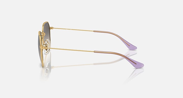 Gold-tone junior sunglasses side view with purple-tinted temple tips