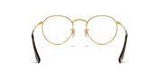 Round metal prescription eyewear frames, gold tone with dark temple sections