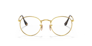 Round metal prescription eyewear frames, bright gold tone with front view