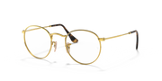 Round metal prescription eyewear frames, gold tone with dark lens accents