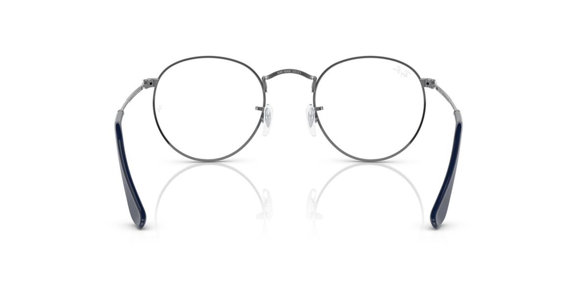 Ray-Ban round metal eyeglass frames with dark blue inner accents and round lens rims
