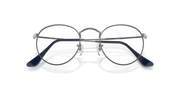 Ray-Ban round metal eyeglass frames with blue upper side pieces and visible hinges