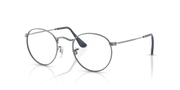 Ray-Ban round metal eyeglass frames with dark green lens details and thin temples