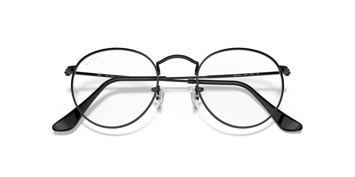 Round metal prescription eyewear frames, dark gunmetal, front view with temples