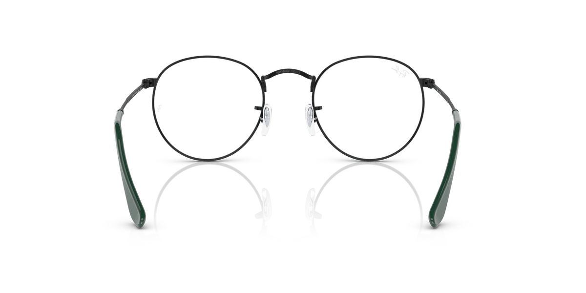 Ray-Ban round metal eyeglass frames with green-toned inner accents and round lenses