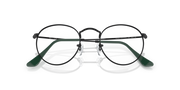 Ray-Ban round metal eyeglass frames with green side pieces and clear front hinges