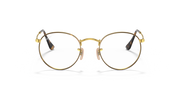Ray-Ban round metal prescription eyewear frames, gold-tone front view with dark tips