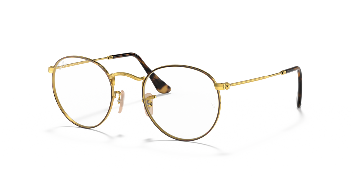 Ray-Ban round metal prescription eyewear frames, gold-tone with thin metal arms