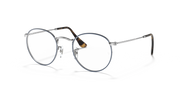 Round metal prescription eyewear frames, silver tone, angled front view
