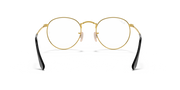 Round metal prescription eyeglass frames with gold rims and black temple tips