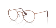 Round metal prescription eyewear frames, rose-gold tone with dark brown lens accents