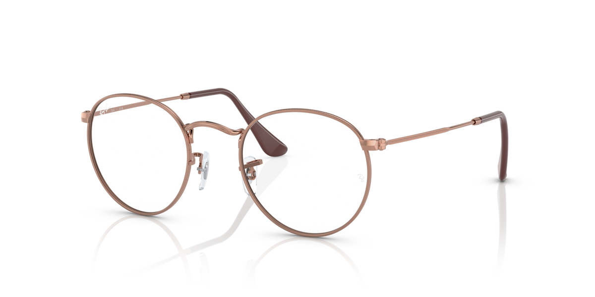Round metal prescription eyewear frames, rose-gold tone with dark brown lens accents