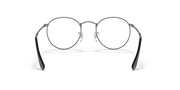 Round metal prescription eyeglass frames with gunmetal rims and dark lenses