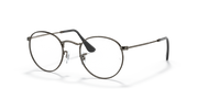 Round metal prescription eyeglass frames with dark gray rims and dark lenses