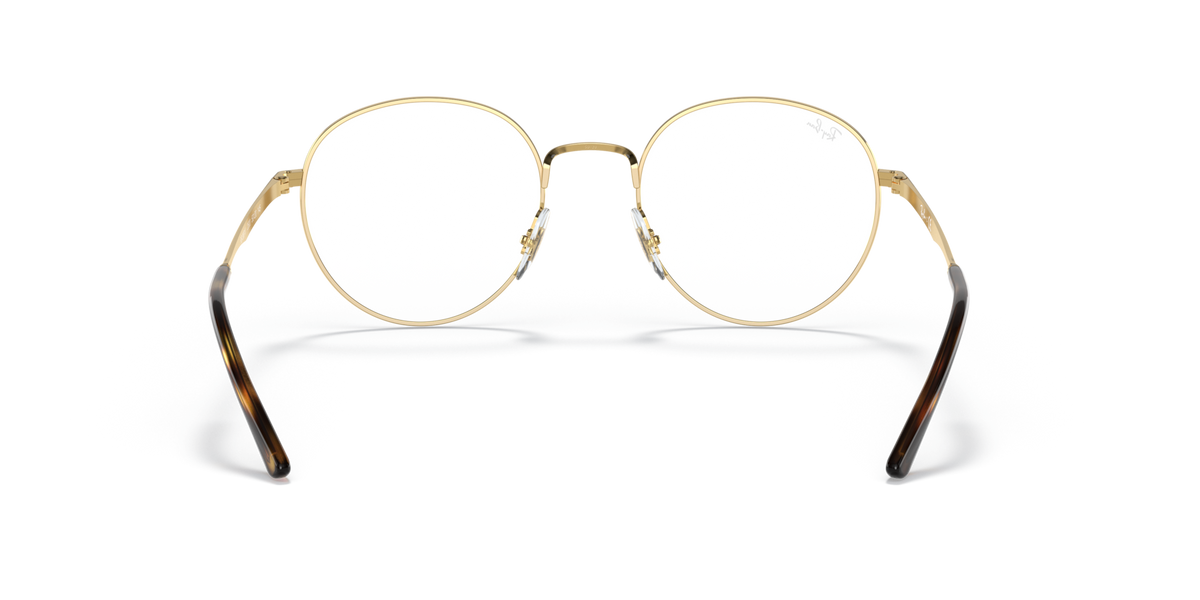 Ray-Ban RX3681V prescription eyeglass frames, gold round metal with dark brown curved temples