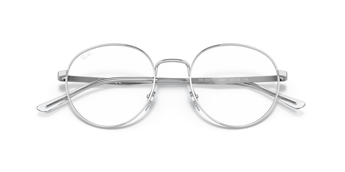 Ray-Ban RX3681V prescription eyeglass frames, silver round lenses, engraved metal arms