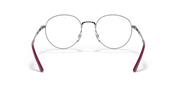 Ray-Ban RX3681V round prescription frames with transparent lenses, dark metal and burgundy temple ends