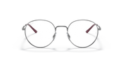 Ray-Ban RX3681V round prescription frames with transparent lenses, silver metal and burgundy tips