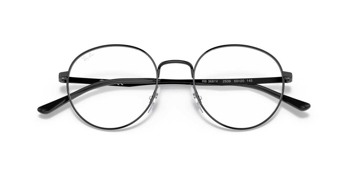 Ray-Ban RX3681V round prescription frames with transparent lenses, silver metal and burgundy temple tips