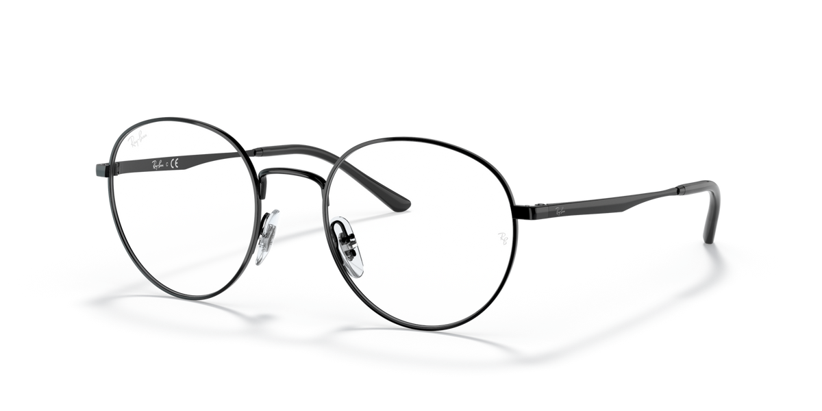 Ray-Ban RX3681V round prescription frames with transparent lenses, dark metal with thin temple arms