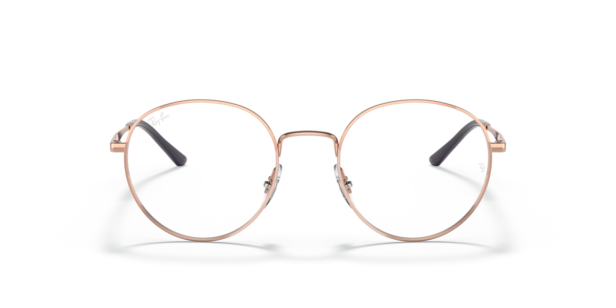 Ray-Ban round prescription frames in rose-gold metal with clear lenses, front view