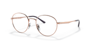 Ray-Ban prescription eyeglass frames with round rose-gold metal and clear lenses