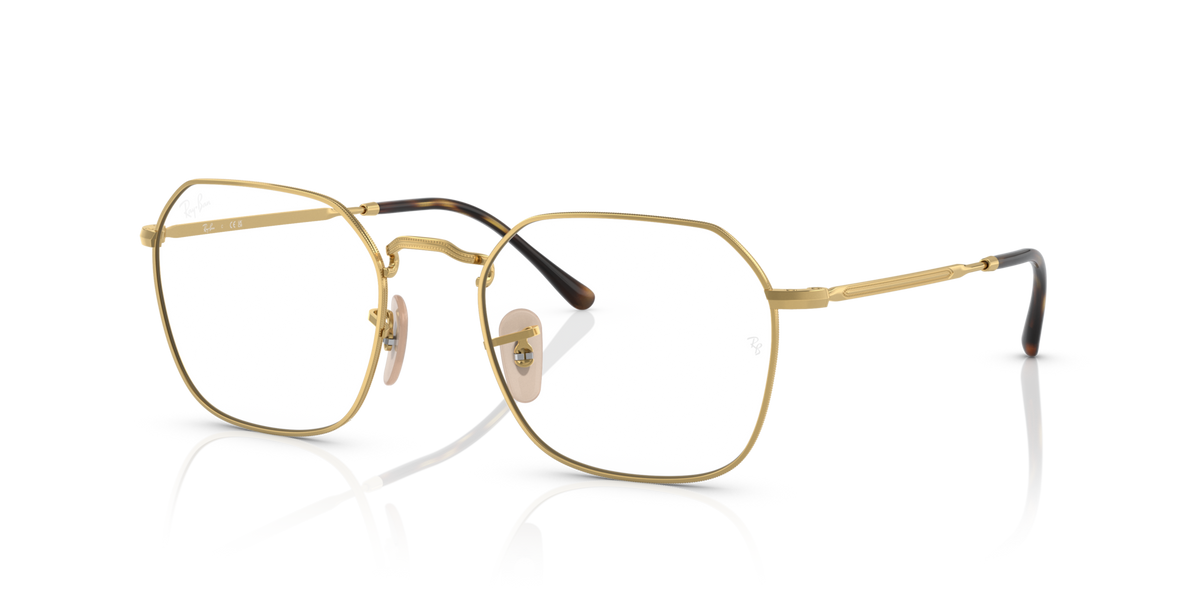 Gold-tone prescription eyewear frames, angled view with dark temple tips