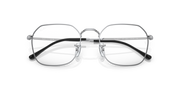 Oval prescription eyewear frames with clear lenses, silver metal, dark accents