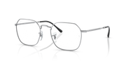 Silver metal prescription eyewear frames with square lenses, angled front view
