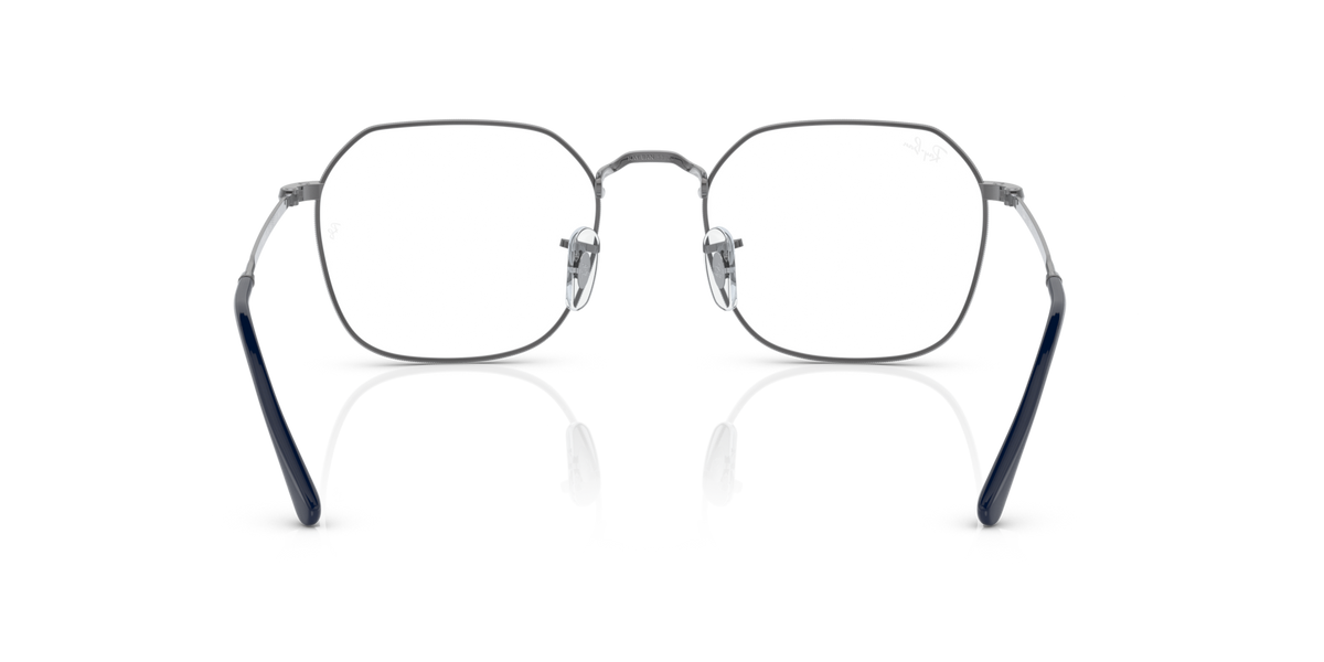 Silver-tone rectangular eyeglass frames with metal temples and adjustable nose pads